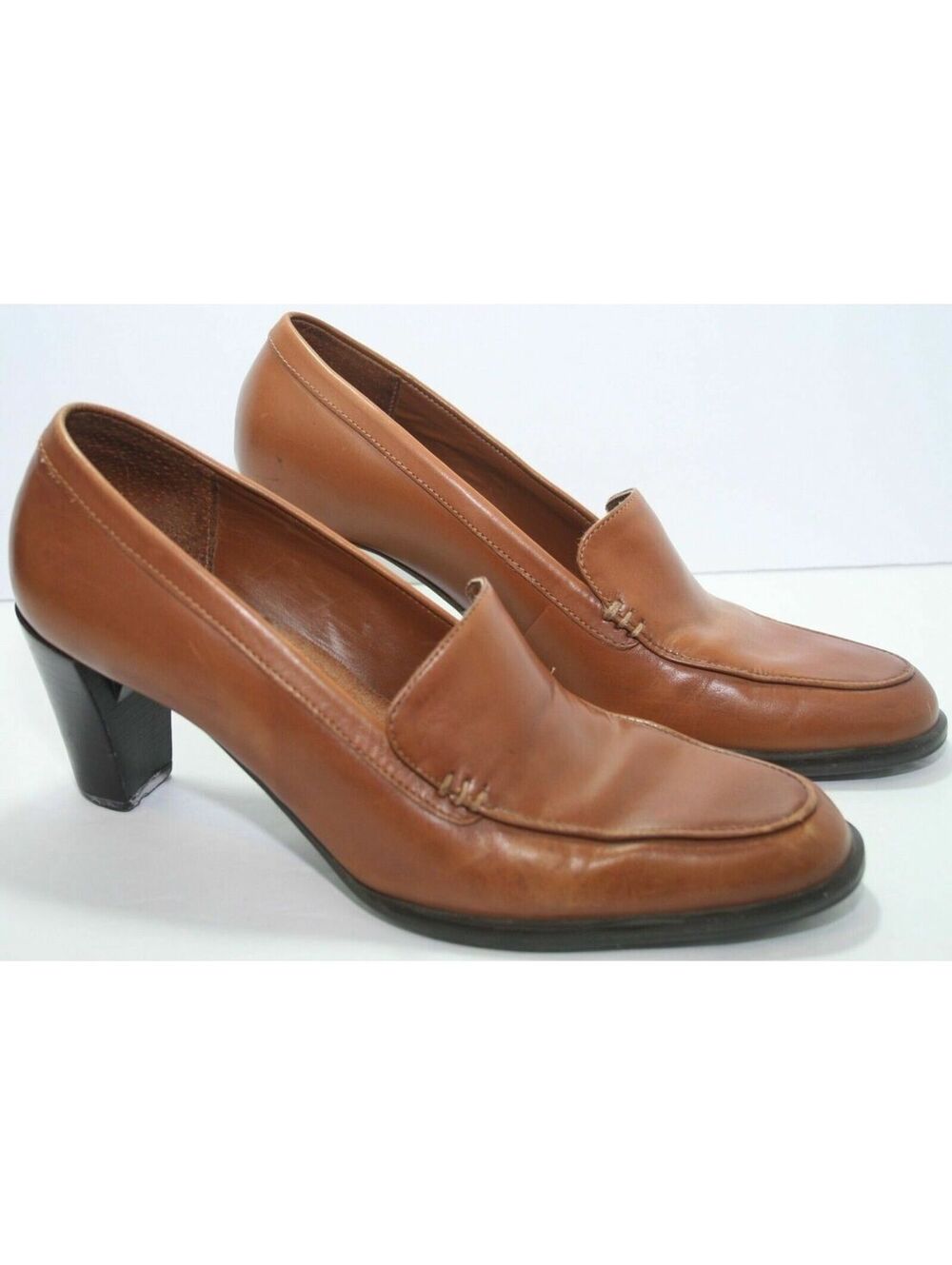 Artiva Theresa Brown Brazilian Leather Oxford Loafers 2.75" Heels Size 6.5 M